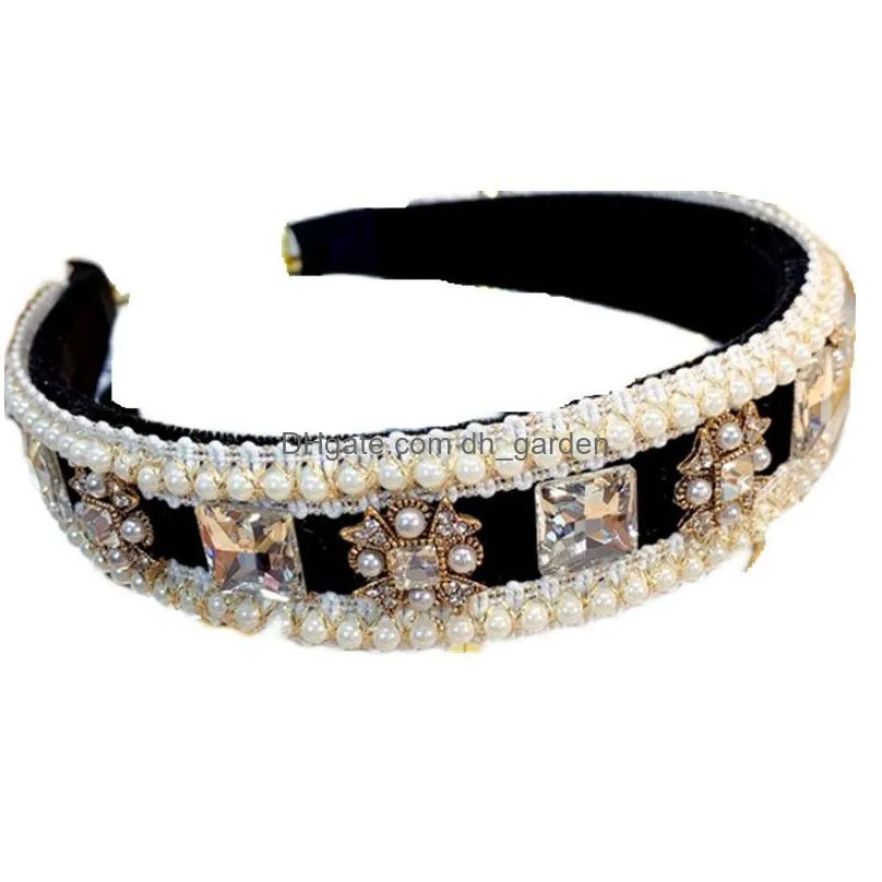 korean handmade rhinestone band pearl headband hair accessories female online influencer allmatch out hairs pressing hairpin headdress hair