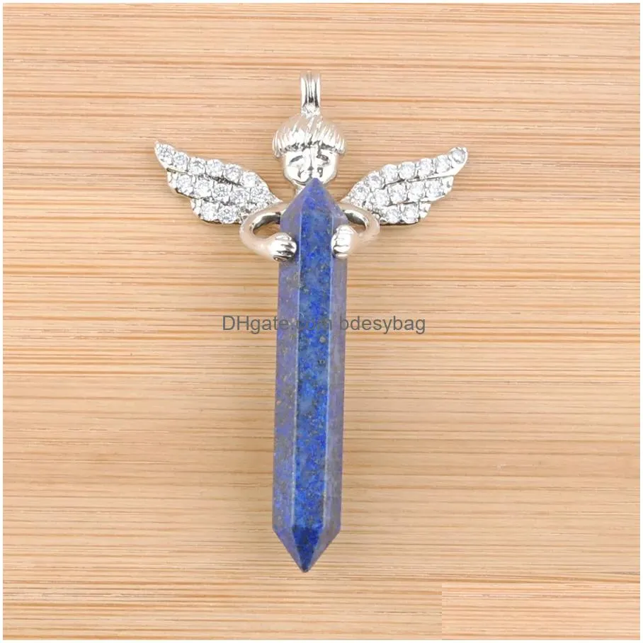 fairy hexagon prism angel pendant necklace chain pendulum natural stone reiki charms fashion jewelry for women bn425