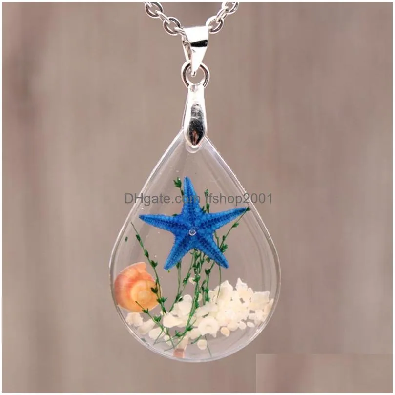 natural starfish specimen necklace resin pendant necklace fashion accessories with chain