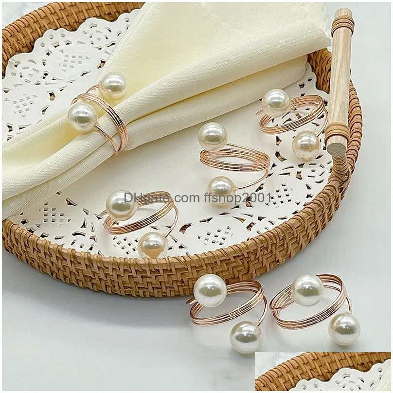 rose gold pearls napkin rings wedding napkin buckle christmas party table decorations ornaments