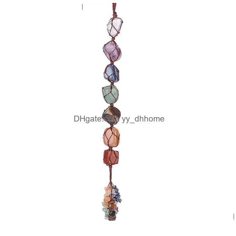 natural crystal stone pendant party favor 7 chakra stones tassel pendants yoga healing crafts car interior decoration accessories
