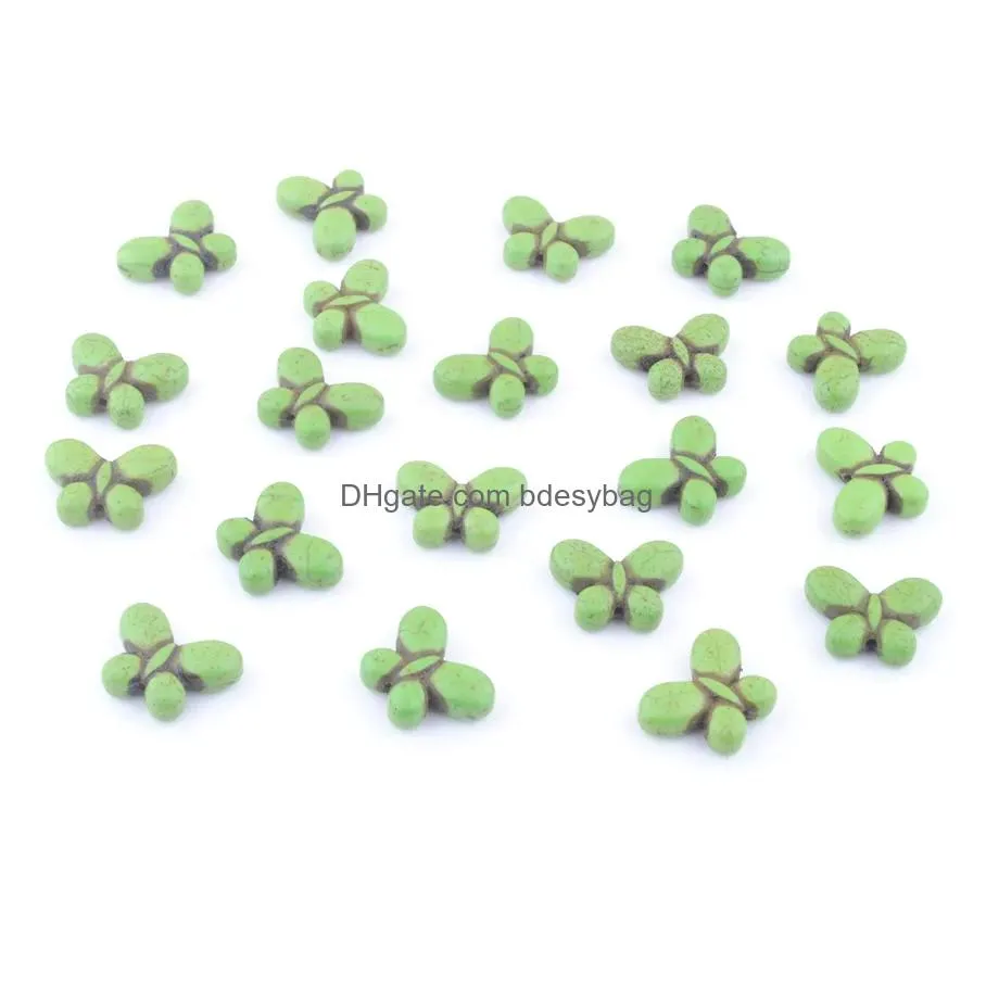 wholesale 40pcs beads turquoises howlite stone butterfly 20x15mm beads strand for jewelry making green multicolor black bg356