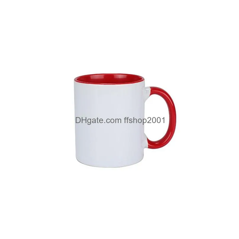 320ml sublimation blank ceramic mug internal color heat transfer coffee cup household handle water cups 9 colors