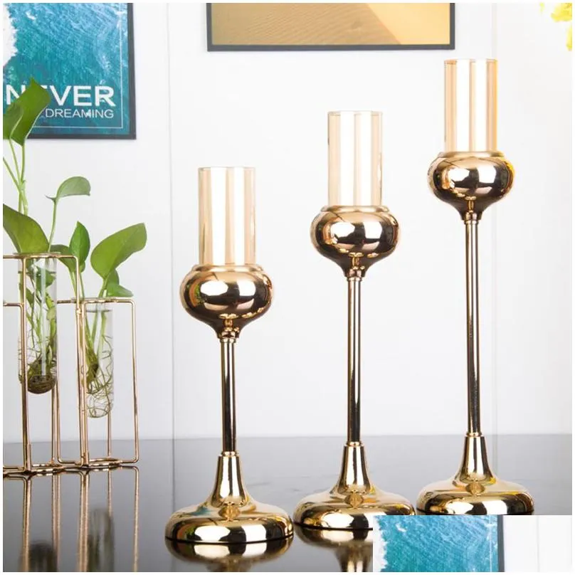 gold candle holders ornaments wedding decoration romantic metal candlestick home table candlelight dinner supplies