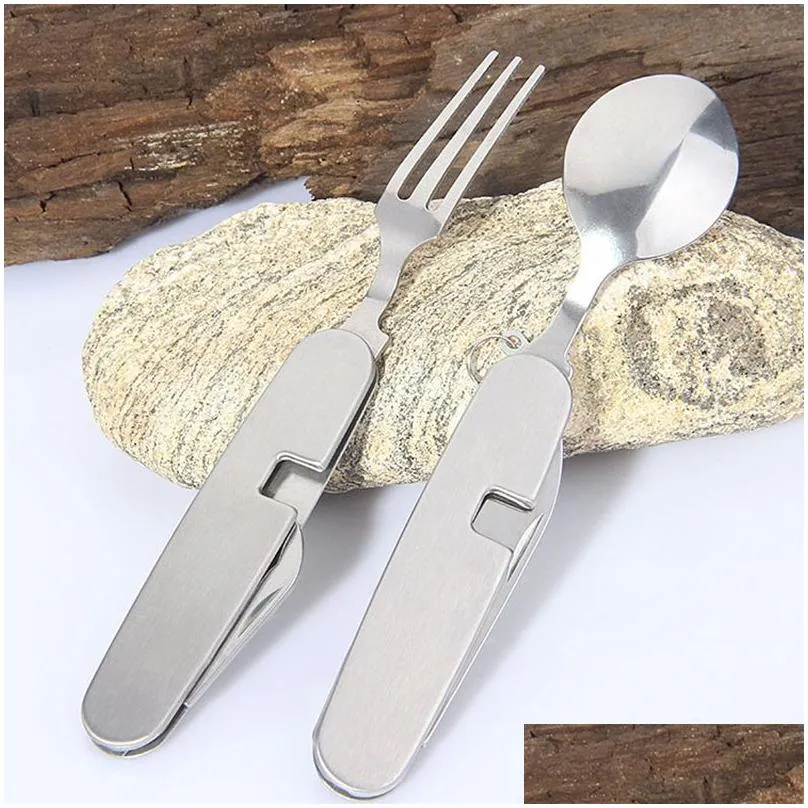 outdoor multifunctional folding tableware cutlery detachable spoon table knife fork bottle opener portable camping dinnerware