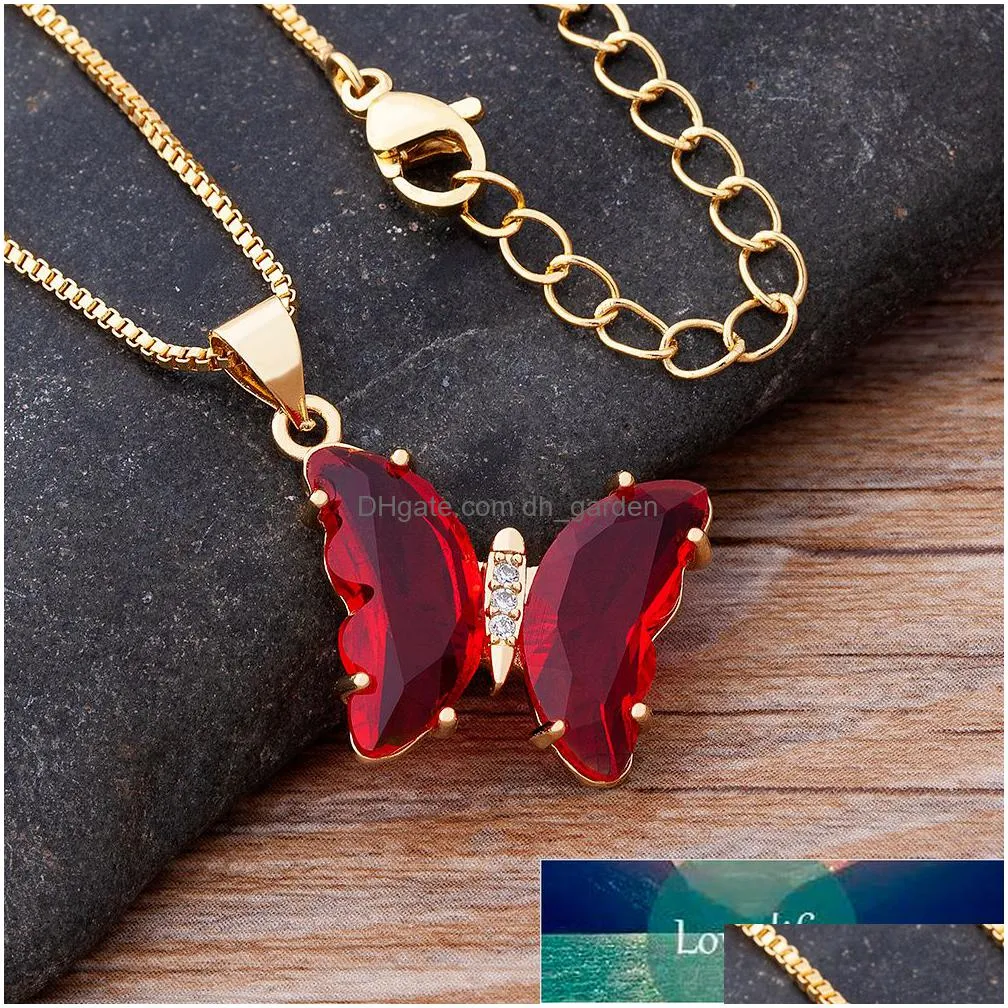new fashion design gorgeous butterfly necklace sweet 12 colors transparent crystal chain for women girls party jewelry gift factory price expert design