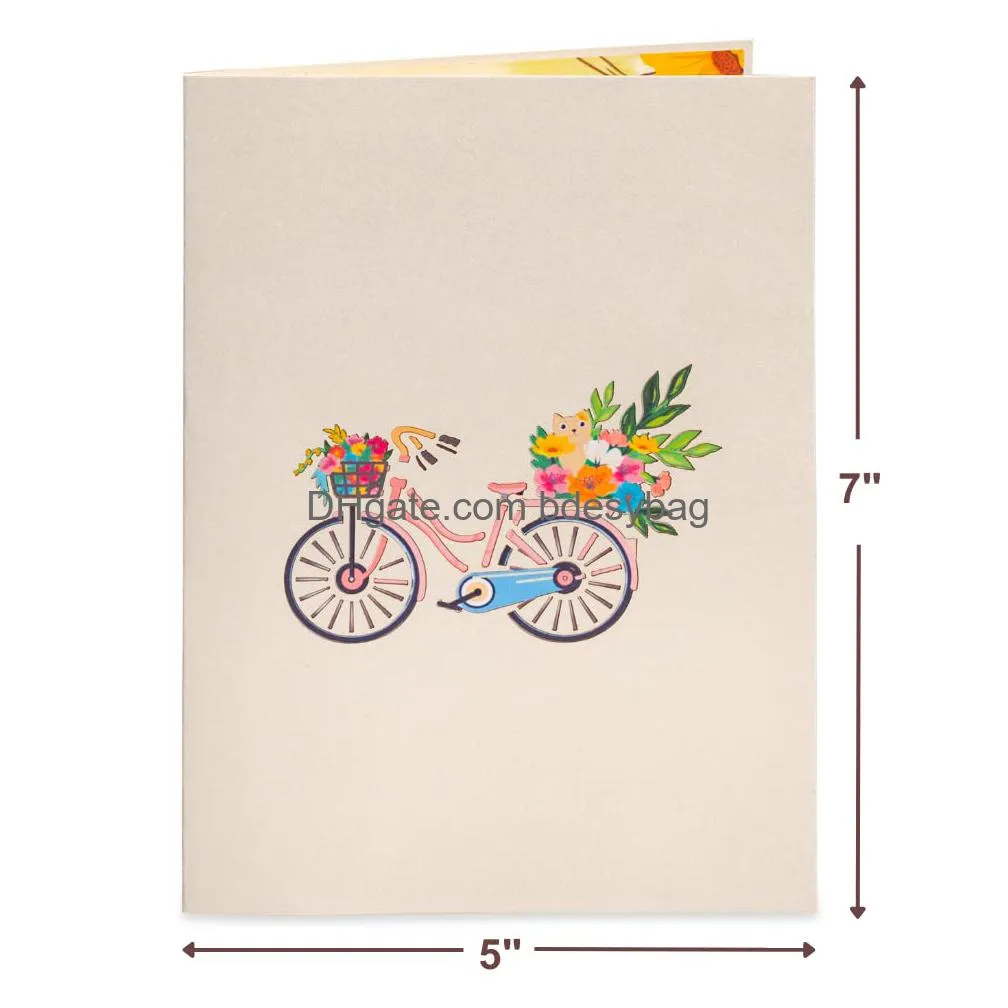 3d  up card spring flower bike for mothers day all occasions 5 x 7 cover includes envelope and note tag