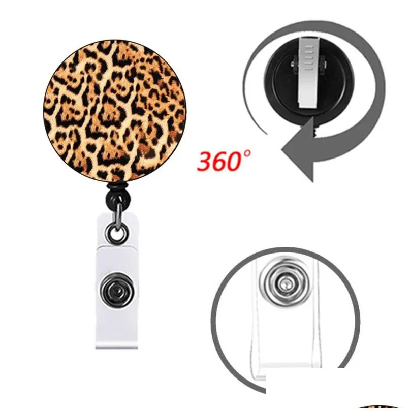 leopard badge keychain party favor retractable pull creativity id badges holder with clip office supplies