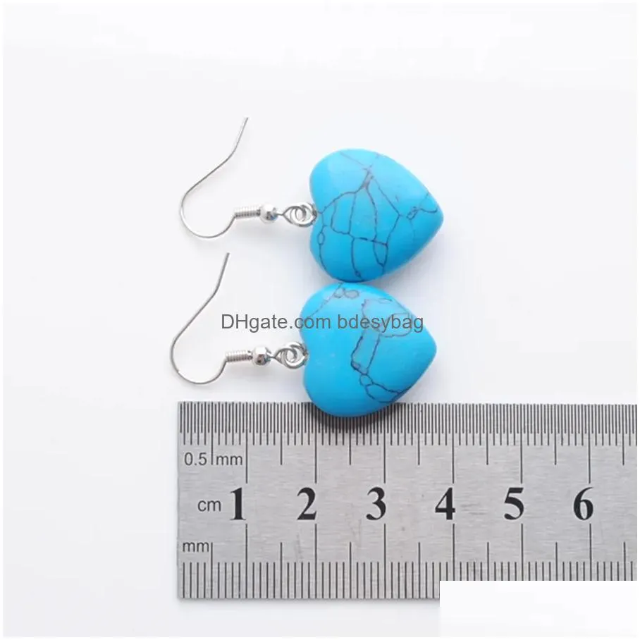 natural blue turquoise beads stone dangle chandelier earrings for women romantic heart shaped pendant hanging earring fashion jewelry