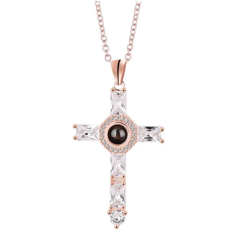 creative cross pendant necklace diamond projection necklace christmas gift fashion jewelry accessories 4x2.2cm