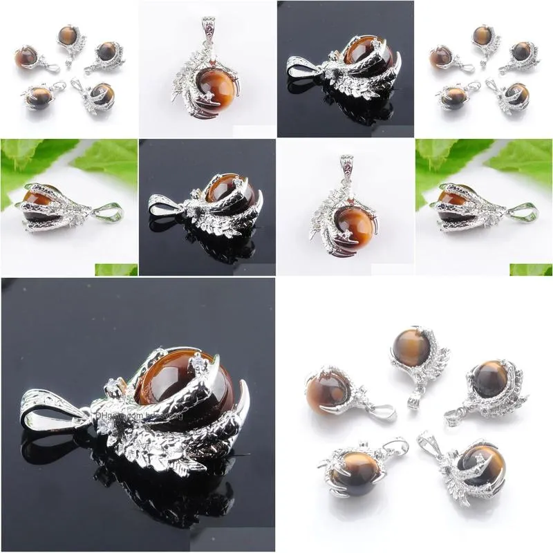 natural stone tigers eye pendants round ball bead dragon claw crystal reiki chakra women dangle pendant gift n3111