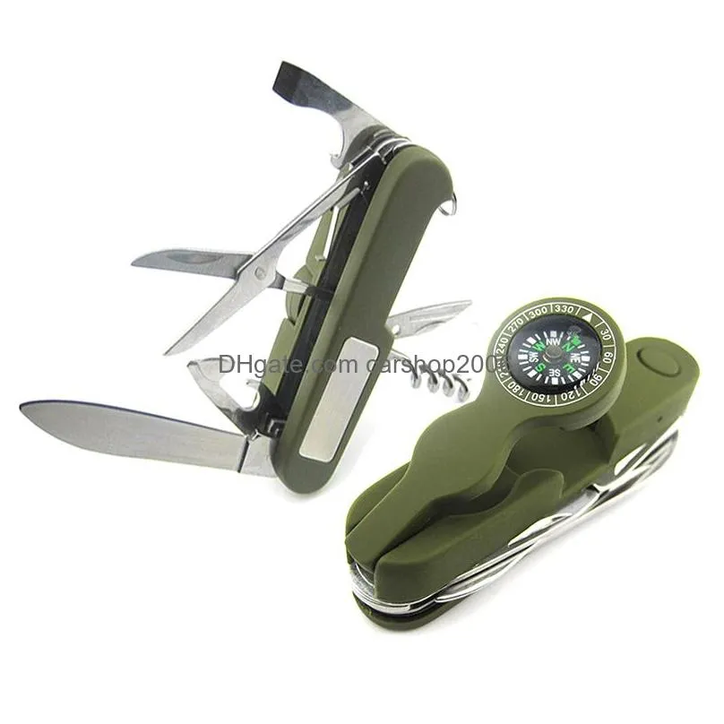 multifunctional folding knife with light party favor portable bottle opener keychain outdoor tool compass stainless steel scissors