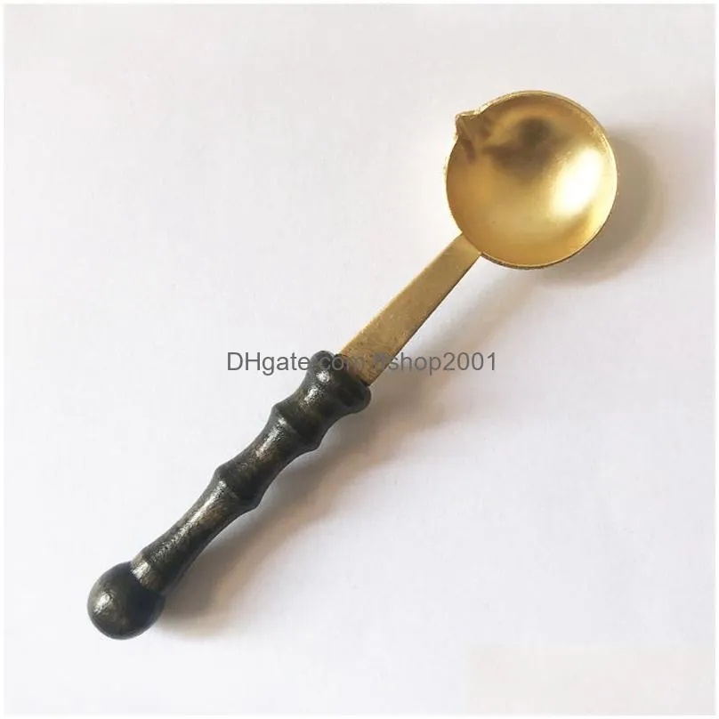 vintage wooden handle fire lacquer spoon wedding invitation card seal accessories stainless steel spoons