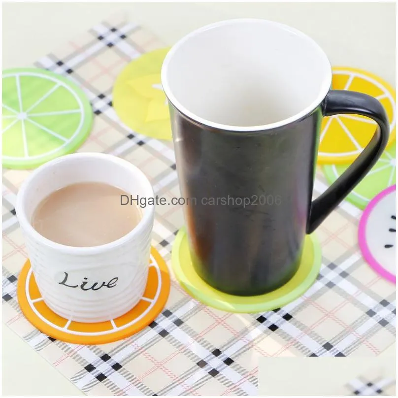 fruit silicone coaster mats pattern colorful round cup cushion holder thick drink tableware coasters mug 6 styles