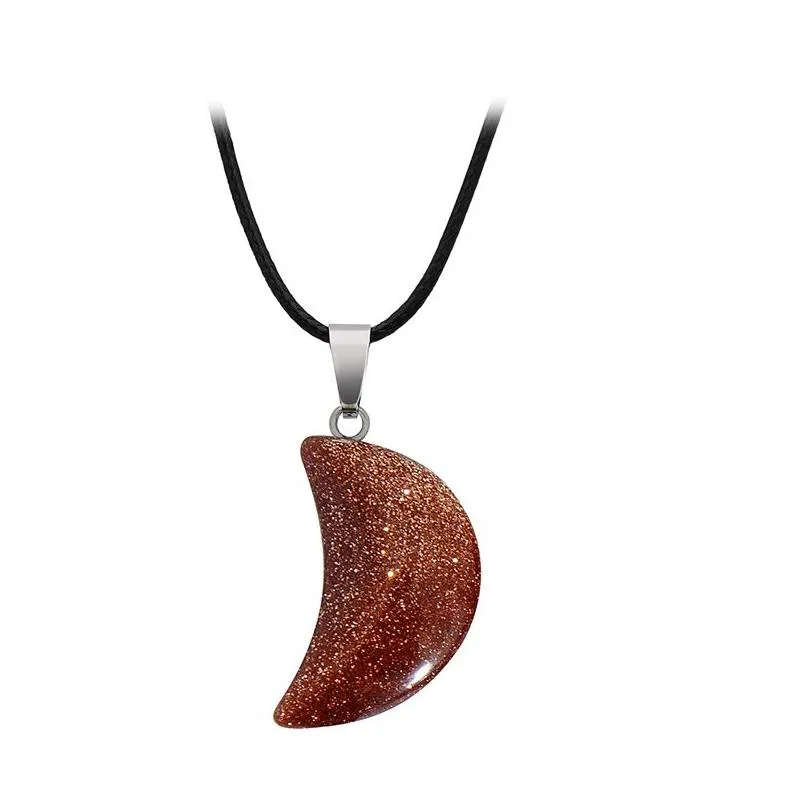 natural crystal stone pendant necklace creative moon gemstone necklaces hand carved fashion accessory with chain