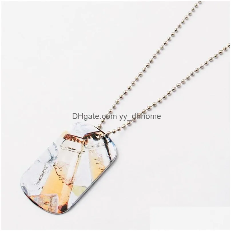 fashion sublimation blank pendant necklace metal heat transfer creative dog tag diy hip hop decorative necklaces with chain
