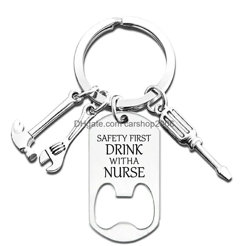 personalized bottle opener keychain pendant hammer wrench tool metal key chain fathers day gift