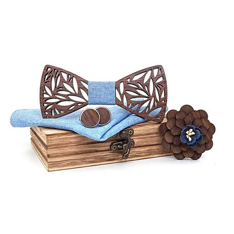 mens wooden bow tie handmade bows knot cufflinks corsage square scarf set with diy engravable box