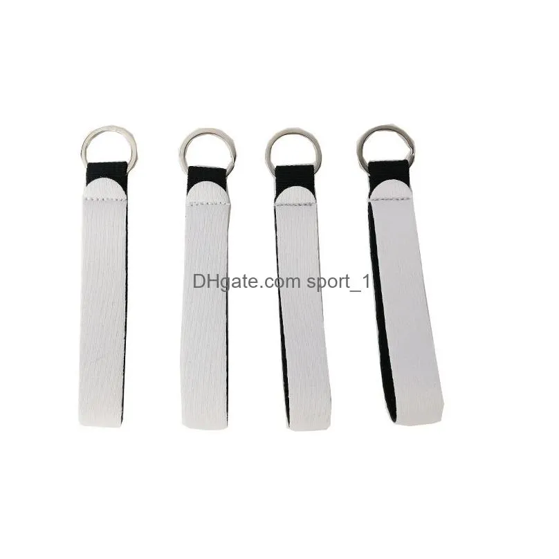 sublimation blank long keychain pendant heat transfer neoprene white wrist band key chain diy creative keyring gift