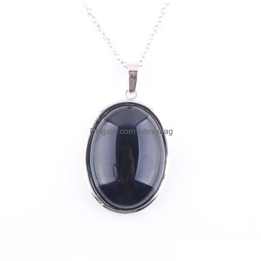 natural stone dangle pendants oval bead for necklace jewelry making amethysts tigers eye agates opal jewelry gift chain 45cm bn319