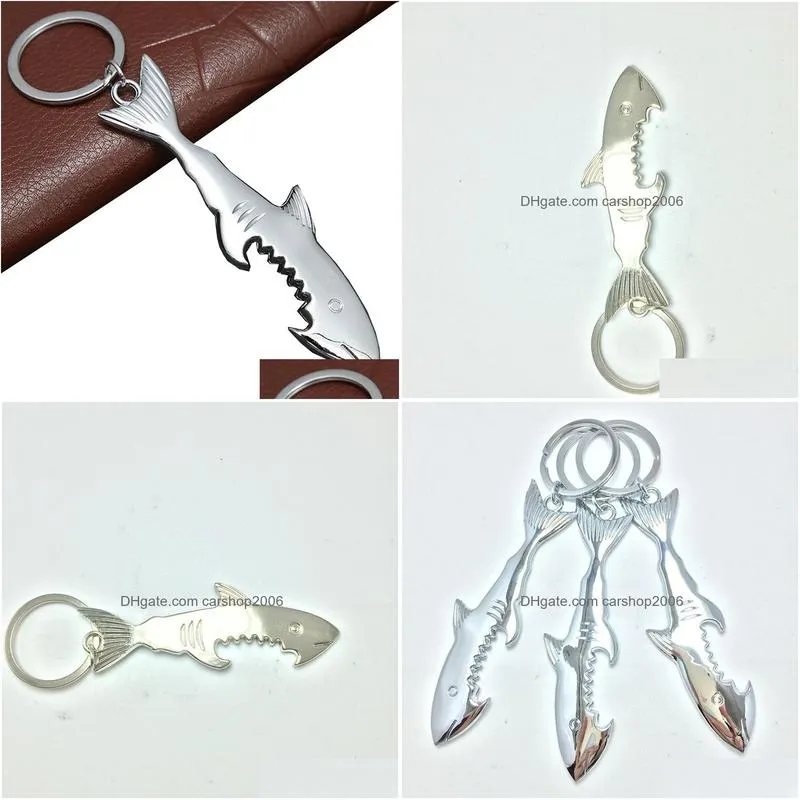 creative shark keychain metal bottle opener keychain pendant keyring gift