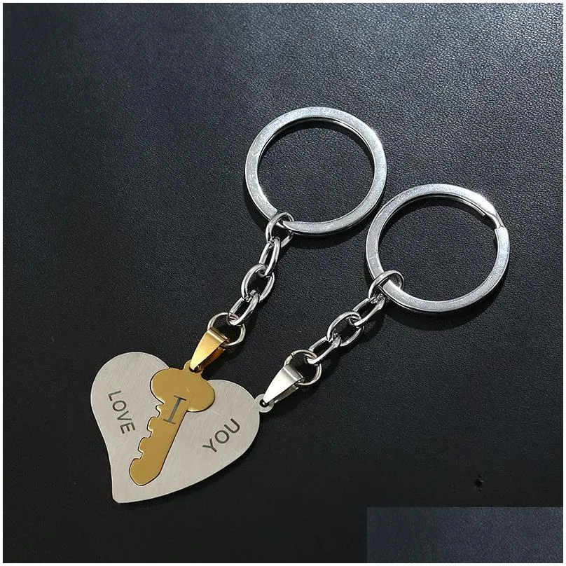 stainless steel heart keychains i love you couple keychain key pendant valentines day gift keyring