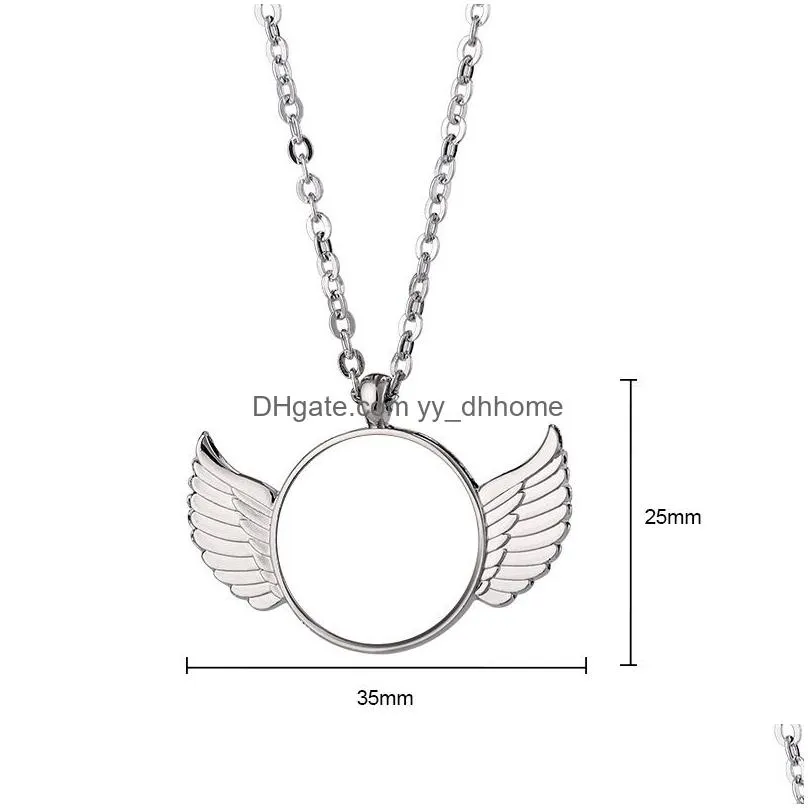 sublimation blank pendant necklace fashion couple wings heat transfer necklaces diy creative valentines day gift decorative pendants