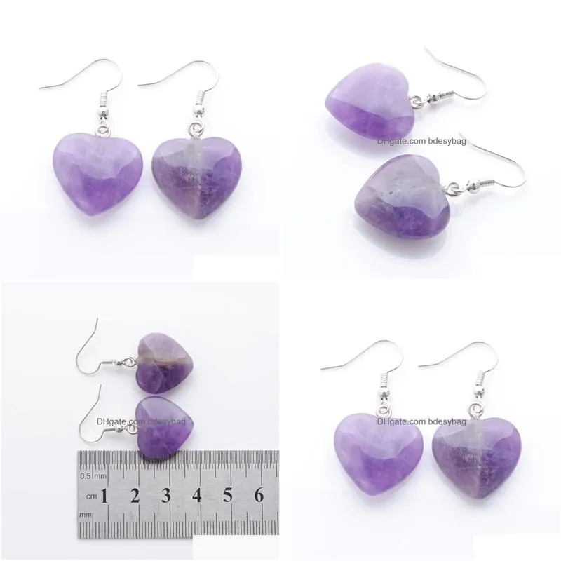 natural amethyst beads stone drop earrings for women romantic heart shaped pendant hanging earring fashion jewelry r3281