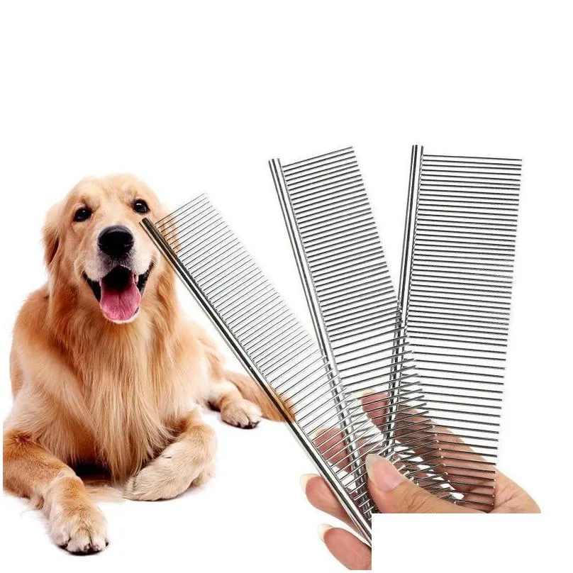 pet stainless steel comb anti static cat and dog grooming hair combs cleaning brush pets supplies 19x4cm