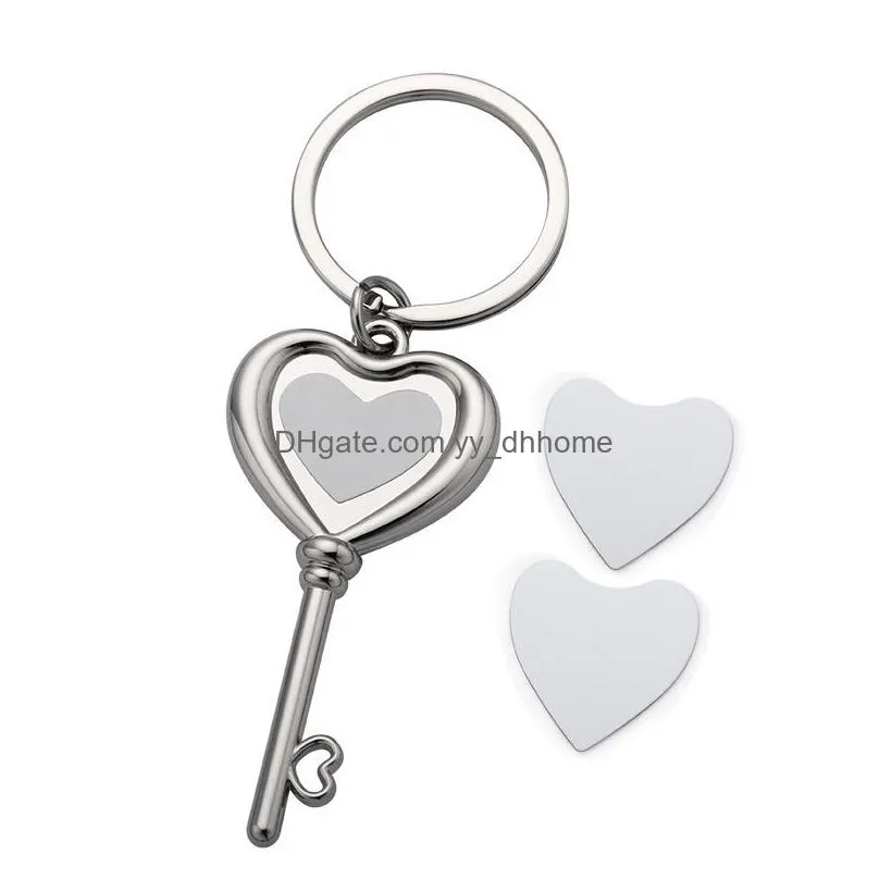 heat transfer heart shaped key pendant diy keychain sublimation blank metal keychains decorative keyring