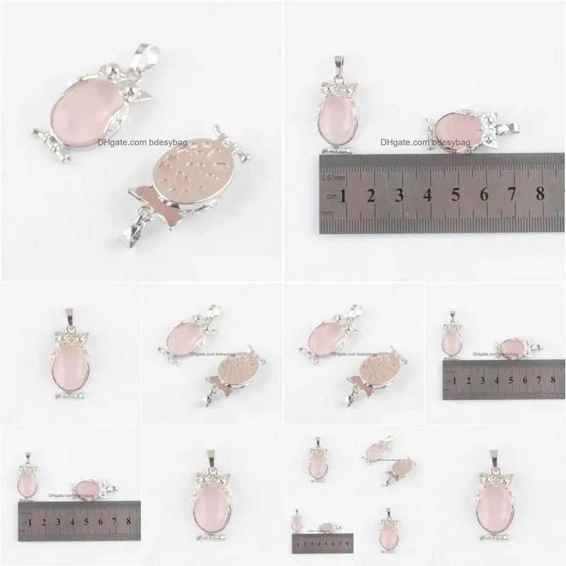 natural stone rose quartz tiny owl pendants reiki lucky animal cute charm jewelry for women man gift n4672