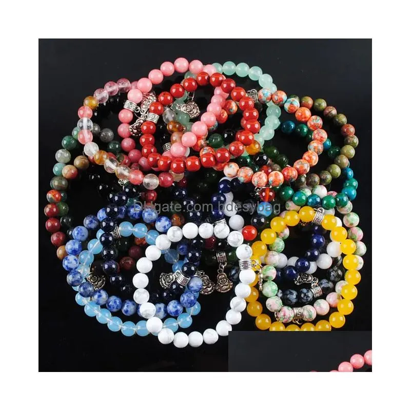 natural gemstone beads stretch beaded strands bracelet round lapis lazuli blue sand unakite jasper jewelry charm bk309