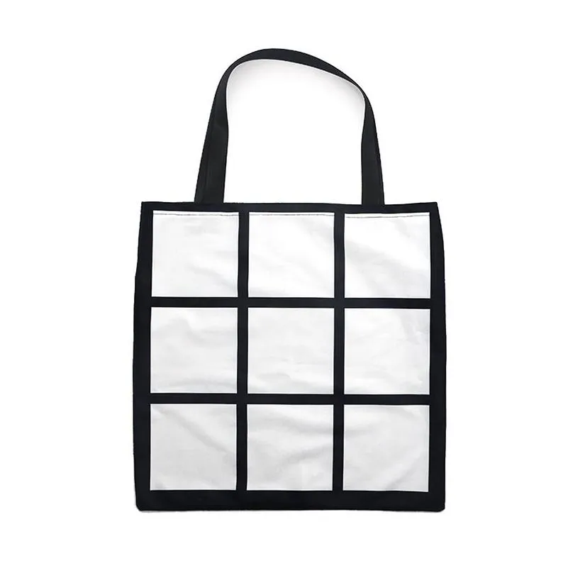 sublimation blank storage bag outdoor portable large capacity shopping tote bags creative nine square grid heat transfer handbag