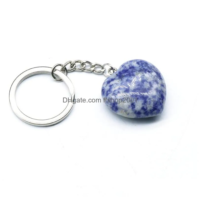 natural crystal stone keychain pendant heart shaped gemstone key chain luggage decoration keyring creative gift