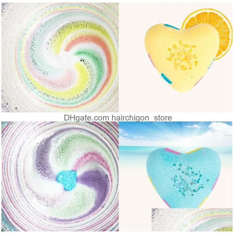 big size 130g/pcs heart shape rainbow sea salt ball bath bombs home spa bath bomb wholesale for exfoliating moisturize dry skin