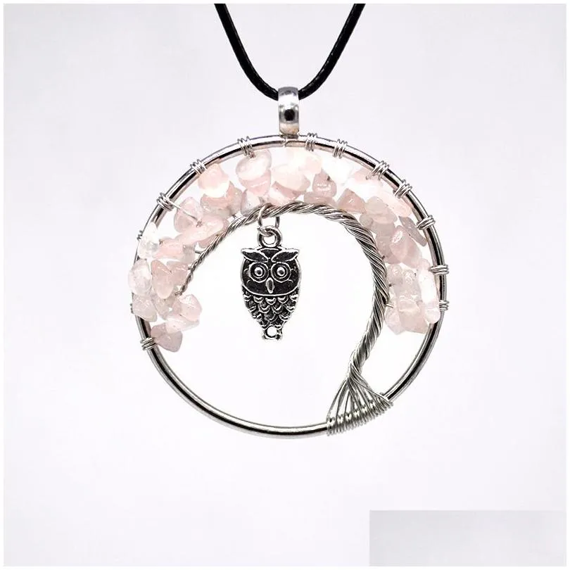 creative owl pendant necklace natural crystal gravel life tree necklace fashion accessories christmas gift