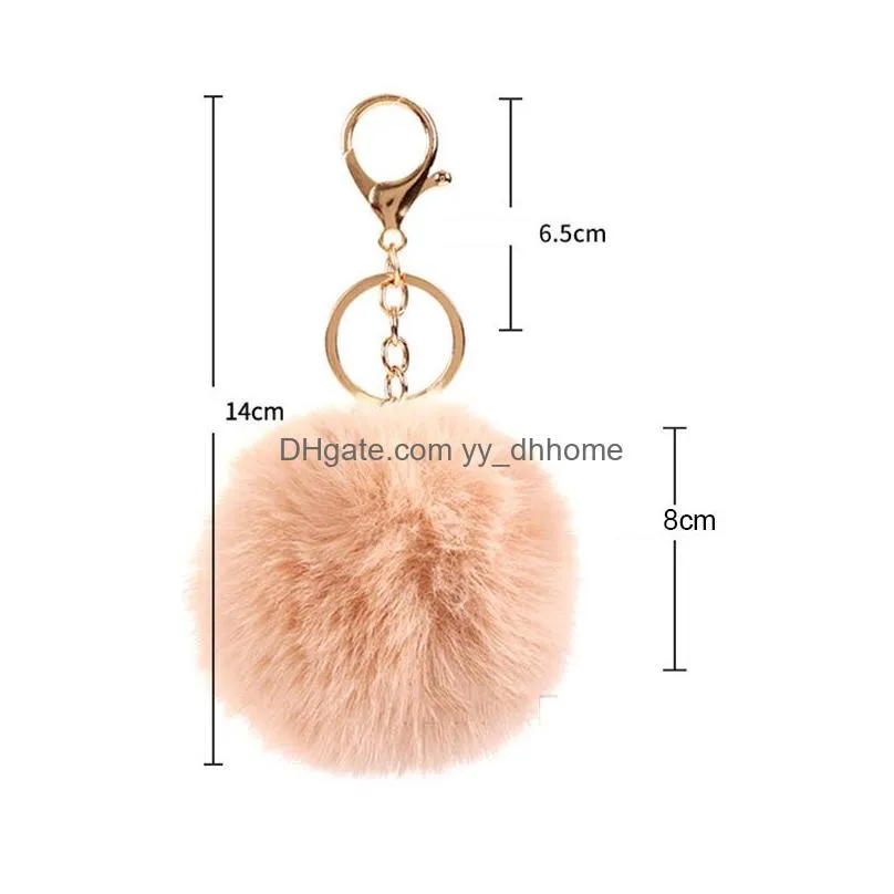 fashion rabbit fur ball keychain pendant round plush keychains key chain luggage decoration keyring creative jewelry gift 8cm