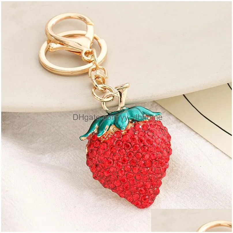 diamond strawberry keychains cartoon fruit keychain ladies bag decoration pendant fashion accessories key chain