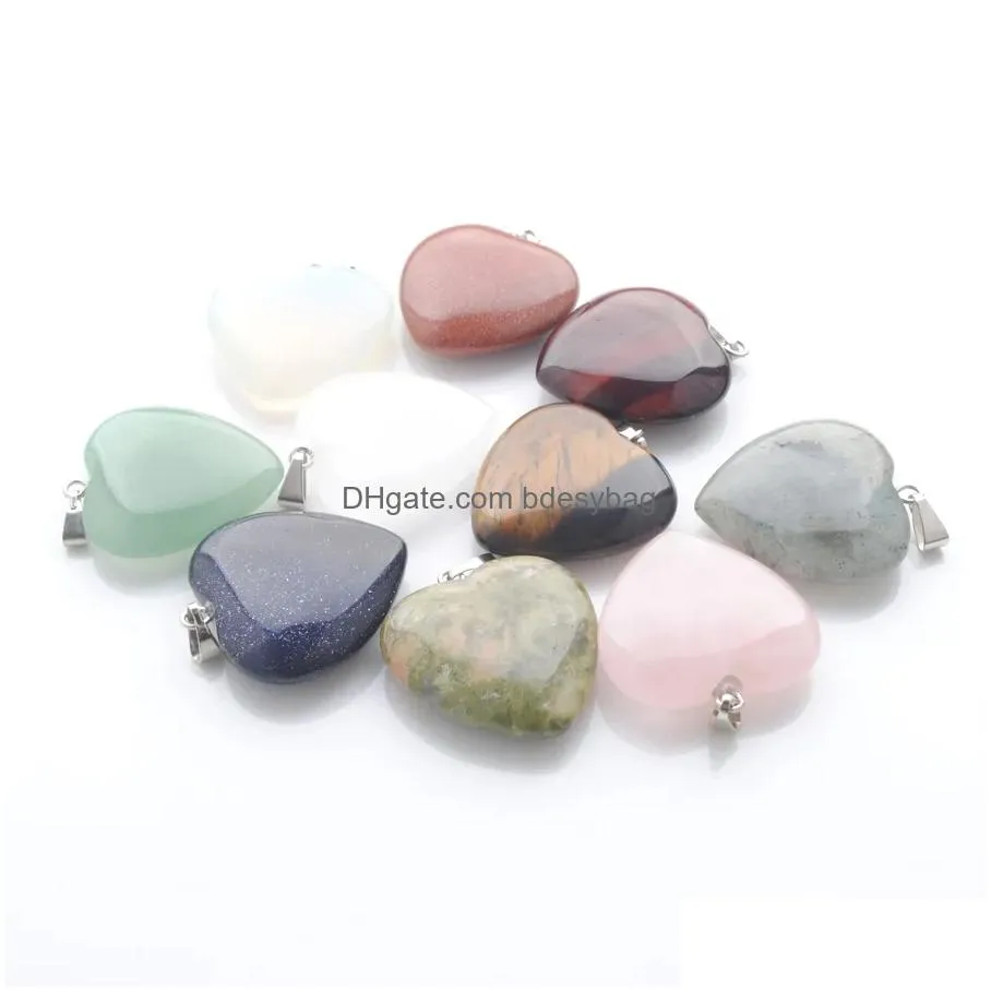 heart bead concise classic pendants pendulum charms natural stone amethyst opal etc accessories silver plated european fashion jewelry
