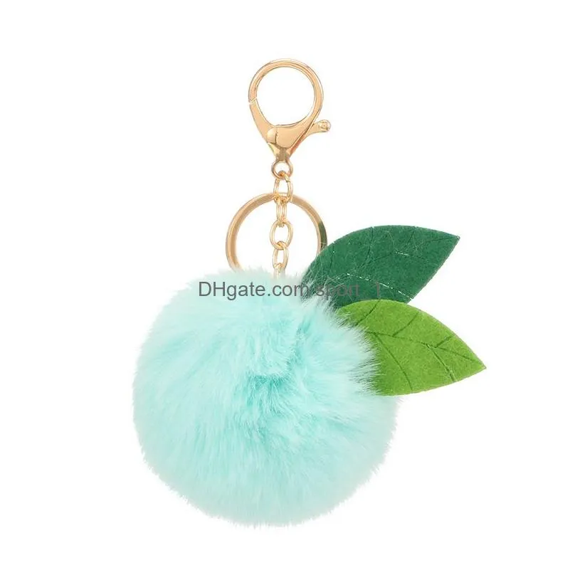 solid color fur ball keychain leaf plush keychain pendant womens bag decorative keyring key chain