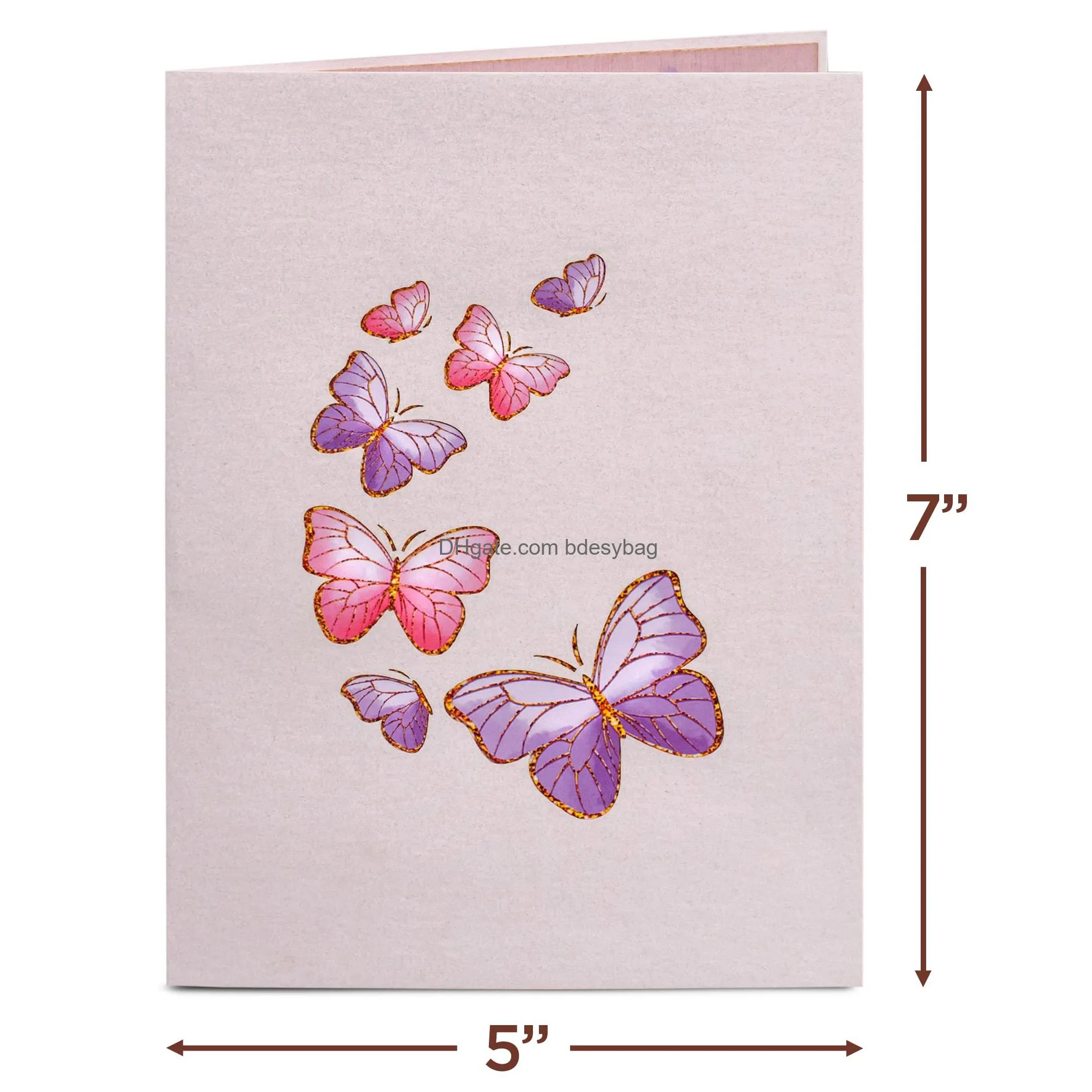 butterfly birthday cake 3d  up birthday card for adults or kids 5 x 7 cover includes envelope and note tag