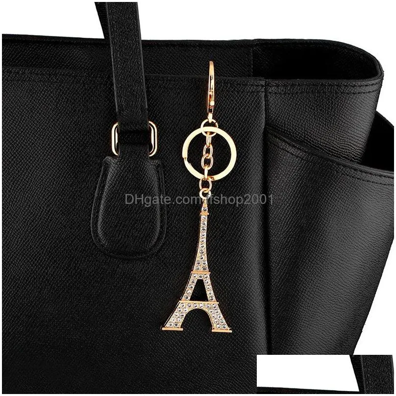 paris tower couple keychains metal diamond keychain bag pendant keyring key chain