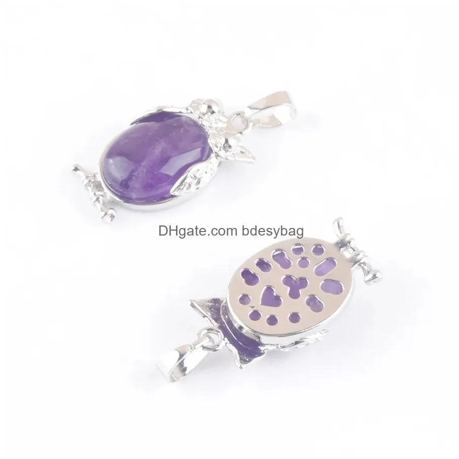 natural stone amethyst tiny owl pendants reiki lucky animal cute charm jewelry for women man gift n4661