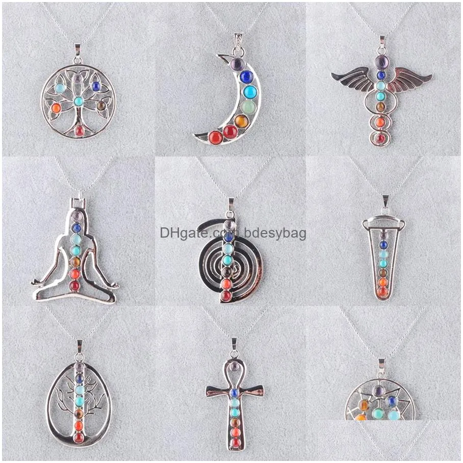 yowost 7 chakras natural stones pendants health amulet healing necklace chains 45cm jewelry charms pendant bn324