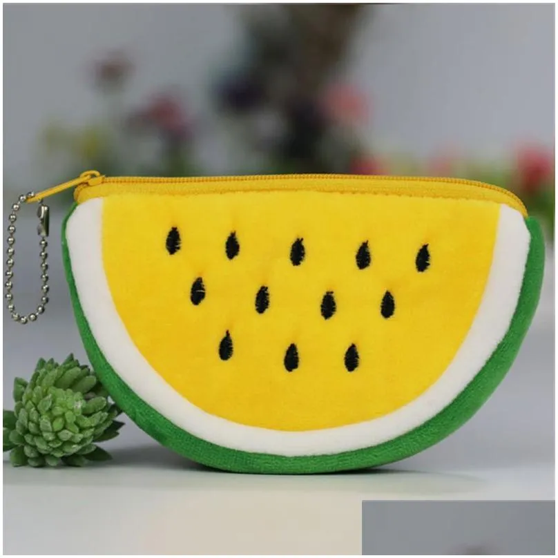 creative fruit plush coin purse case cartoon childrens coins storage bags pencil cases key chain portable card holder