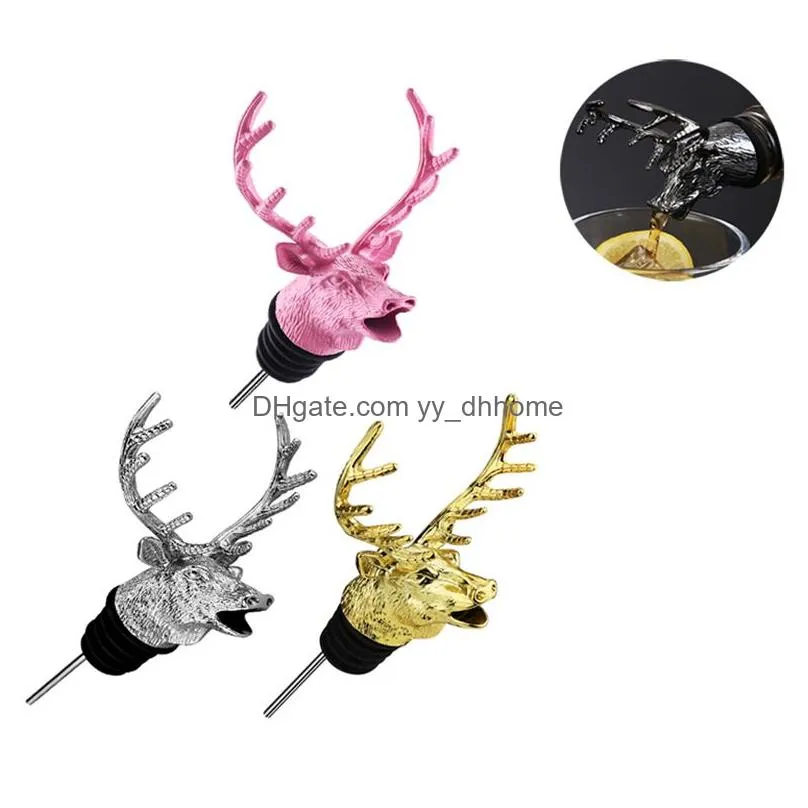 zinc alloy wine pourer bar tools creative deer head cork wines stopper table decoration supplies 4 colors