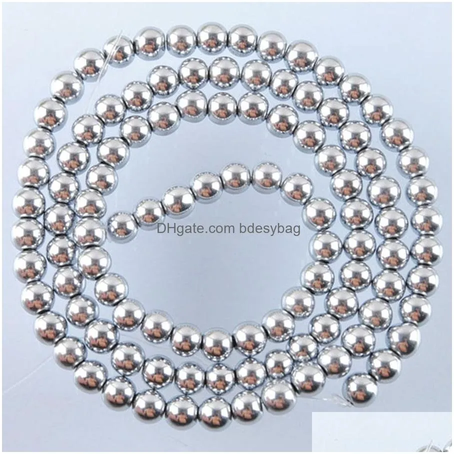 silver no magnetic materials hematite gem stone 2 3 4 6 8 mm round loose beads strand for diy jewelry making bracelets necklace accessories
