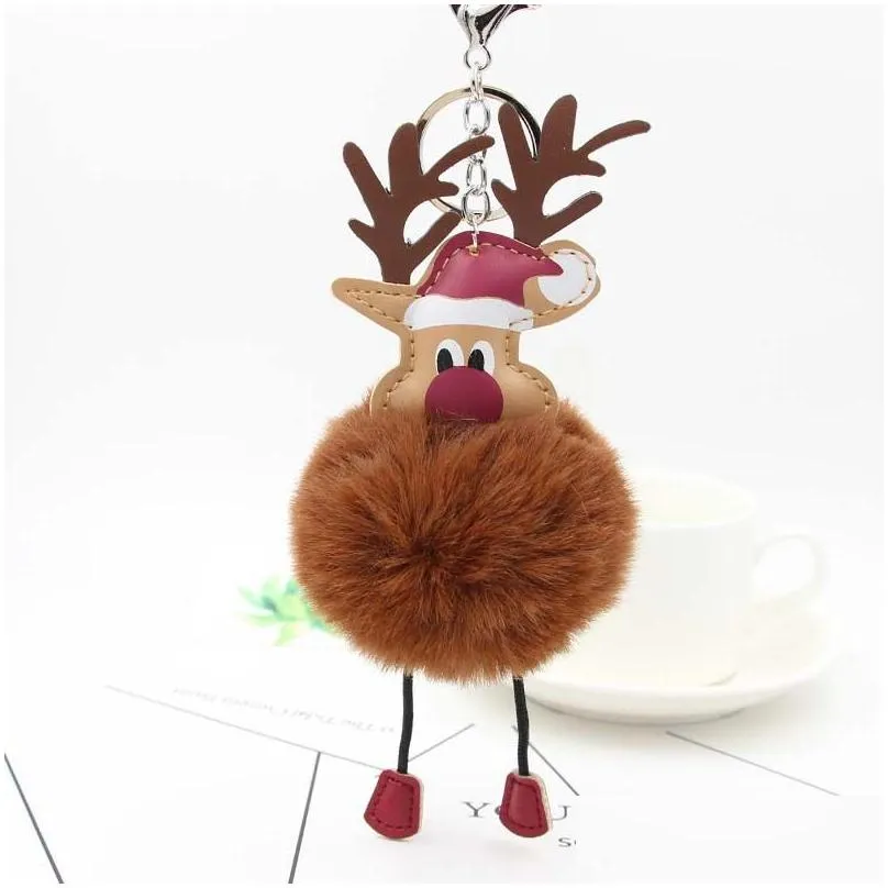 christmas gift keyring plush keychain pendant cartoon elk luggage decoration key chain party ornaments