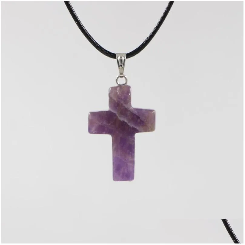 natural crystal pendant necklace gemstone cross necklace fashion jewelry accessories creative gift
