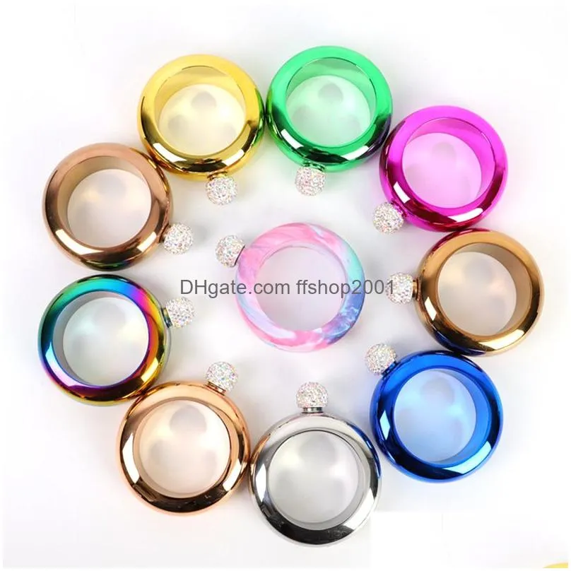 diamond stainless steel hip flask portable round bracelet flagon with lid mini wine bottle creativity gifts